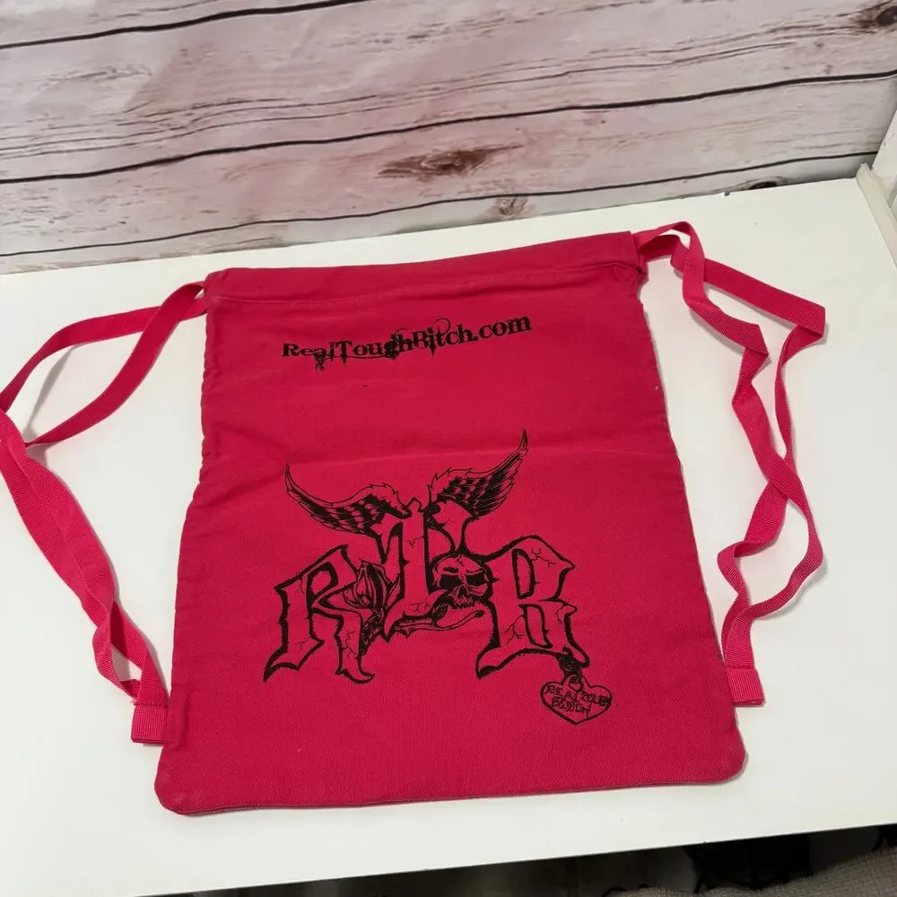 RED Authentic Pigment Canvas RTB Real Tough B itch Cinch Sack Biker Backpack